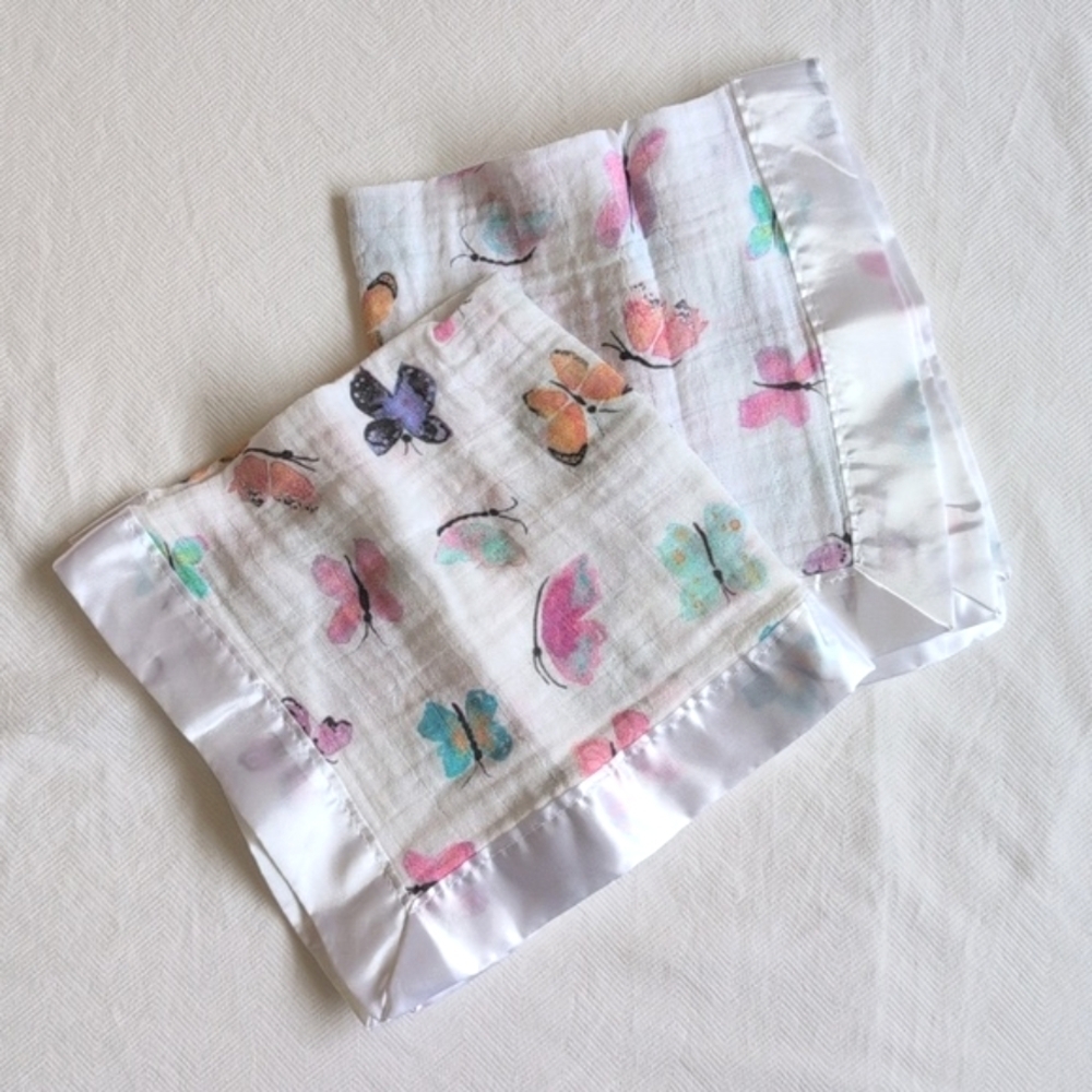 lulujo 2-pack butterfly baby security lovey blankets soft breathable cotton